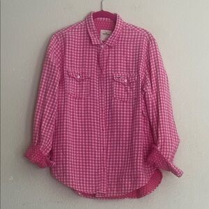 Hollister Y2K Pink Gingham Button Down Shirt, 100% Cotton, Large